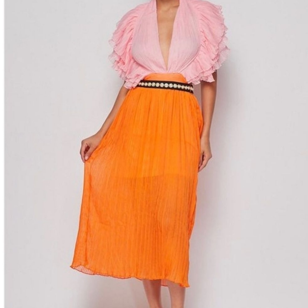 Pink and orange pleated dress